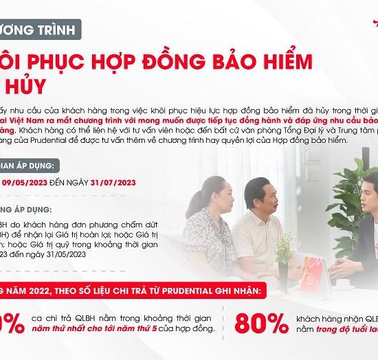Prudential thông báo chương trình hỗ trợ khách hàng khôi phục hiệu lực hợp đồng bảo hiểm đã hủy