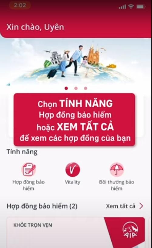 Giao diện chính sau khi đăng nhập thành công MyAIA