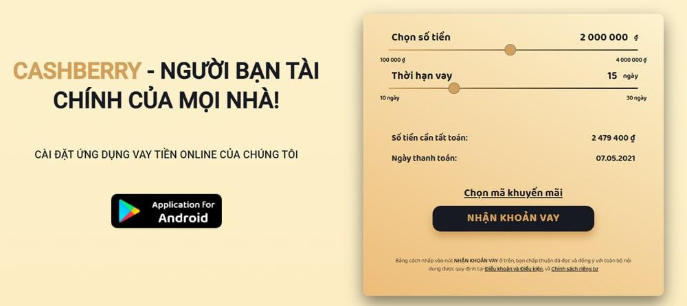 Vay tiền online tại CashBerry nhận 10 triệu bằng CMND